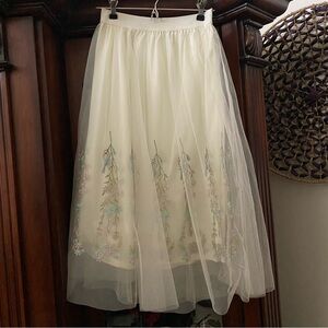 Floral Embroidered Mesh Layered Maxi Skirt sz Small Fairy Cottage Indie Festival